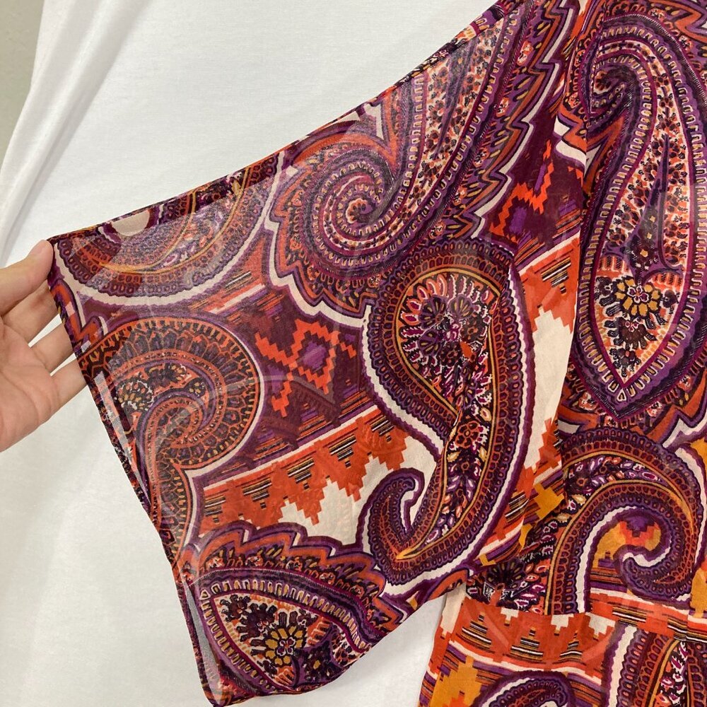 CAbi Large‎ Purple Red Boho Paisley Tie Front Chiffon Duster Kimono Vacation - Picture 7 of 12